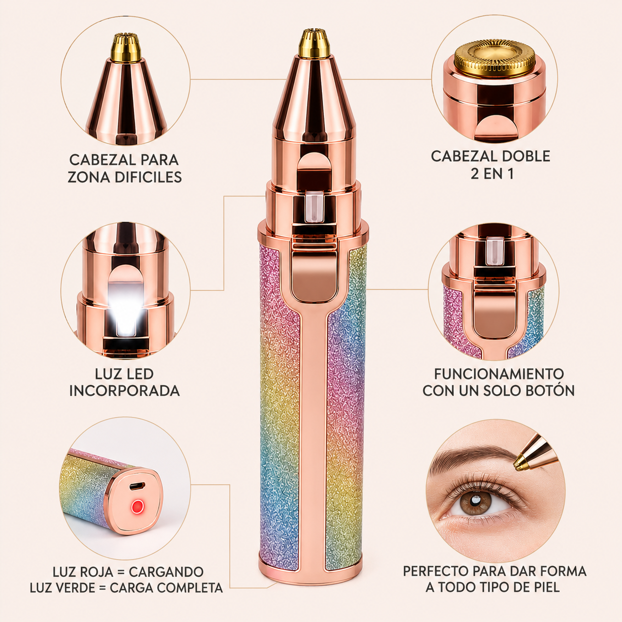 Depiladora facial 2 en 1 | Efecto purpurina